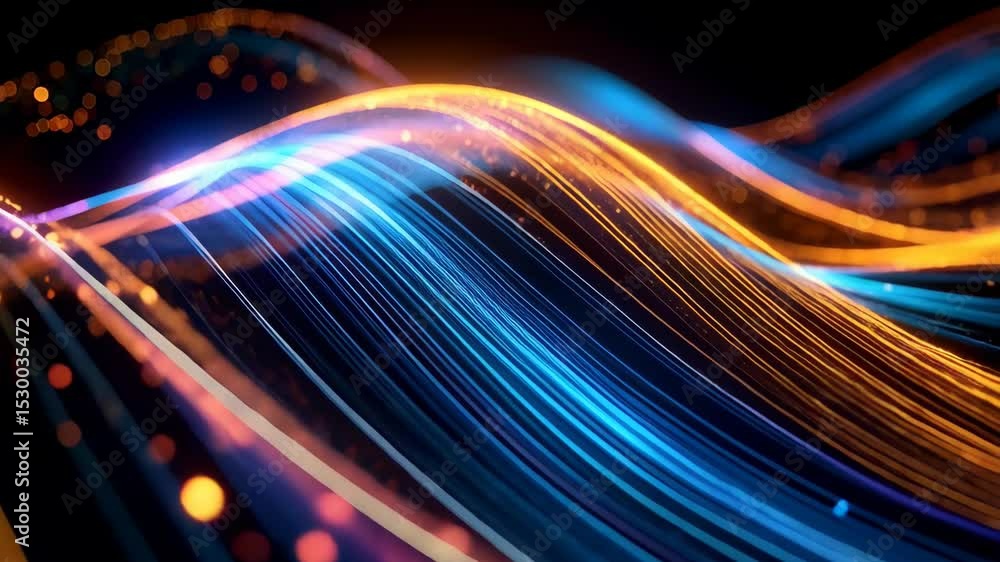 Aufkleber wavy patterns of light in blue and golden tones forming dynamic stripes with glowing particles for f