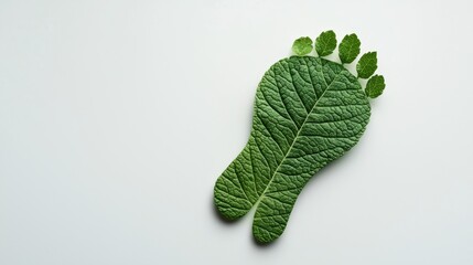 Minimalist Green Footprint Made of Leaf Elements on White Background