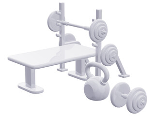 3D bench press icons set isolated on transparent background 3d illustration
