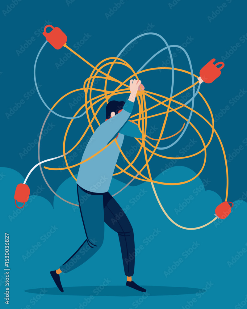 Poster trying to escape the stress web feels like untangling a mess of wires each one leading to a differen