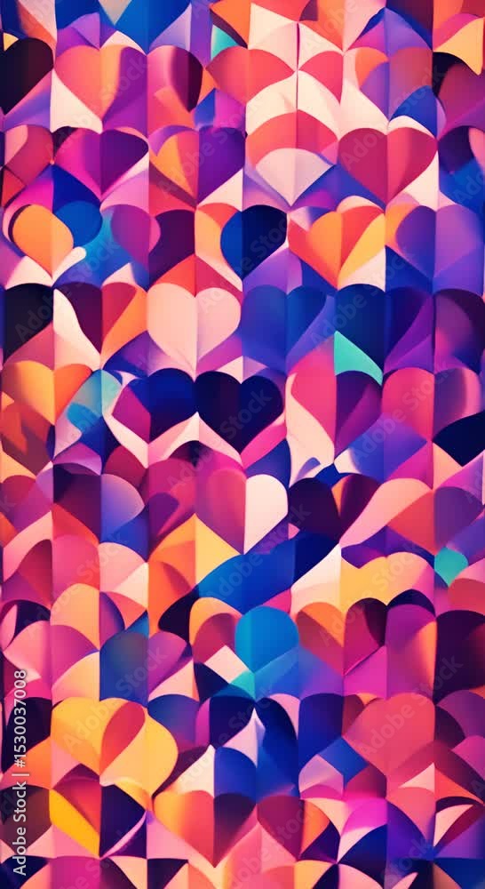 Poster geometric heart design shifting in abstract background with colors 4k vertical