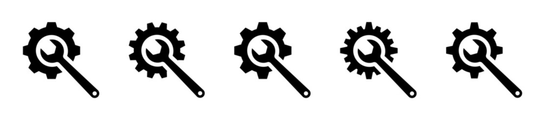 Wrench and gear vector icons. Tool icon set. Wrench and gear. Gear with spanner. Tool icons set. Vector