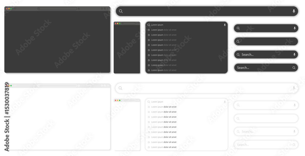 Poster empty browser window. empty web page mockup. browser window mockup. search bars. search bar. tool ba