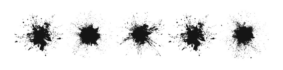 Black paint drops. Ink blot collection. Grunge design elements. Grunge textures collection. Black paint splatters. Paint stains set.