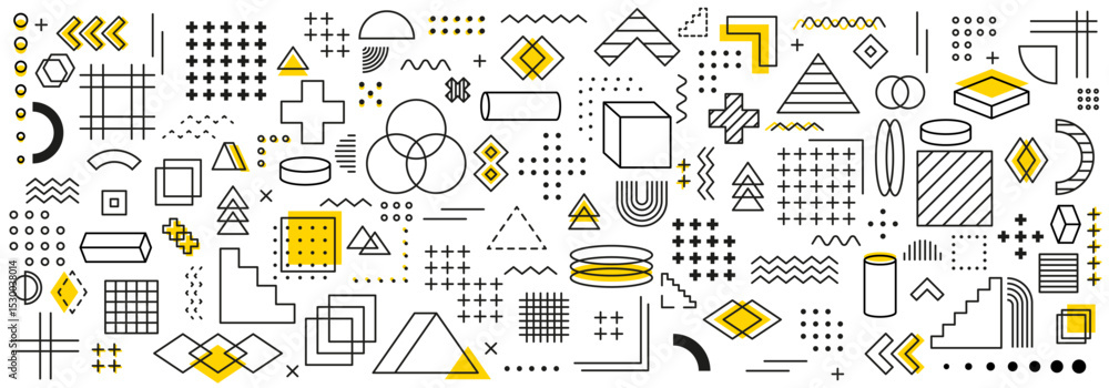 Aufkleber geometric shapes set. memphis design, retro elements. abstract geometric shapes set. geometric shape