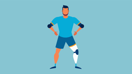 Fototapeta premium An athlete with limb loss wearing specialized athletic clothing with builtin prosthetic sleeves providing them with comfort and support while playing sports.. Vector illustration