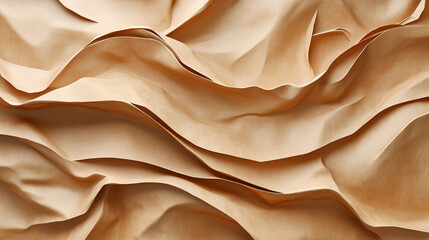 Folded paper texture in soft beige tones with layered creases and shadows. Minimalist and artistic composition ideal for design backgrounds, branding visuals, and natural material concepts