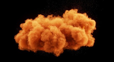 Abstract Orange Smoke Cloud with Fire Particles on Black Background