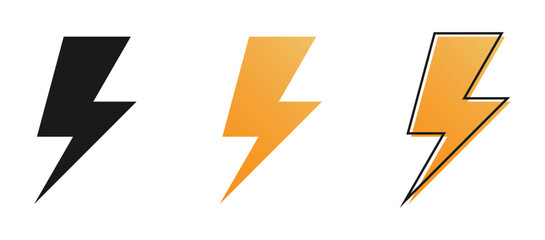 thunder bolt flash icon, flash lightning bolt icon - Electric power icon symbol - yellow and orange color, Power energy icon sign in filled and flat style for apps and website