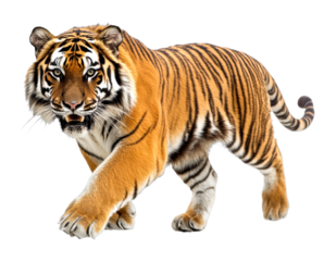 Tiger walking gracefully in nature animal wildlife environment isolated on transparent background