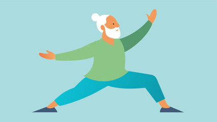 An older adult practicing Qigong a meditative movement practice that combines deep breathing focused attention and gentle movements to improve brain health and overall wellbeing.. Vector illustration
