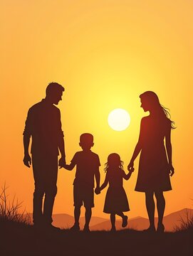 Family Silhouette Illustration Representing Togetherness Bonding Love and Unity