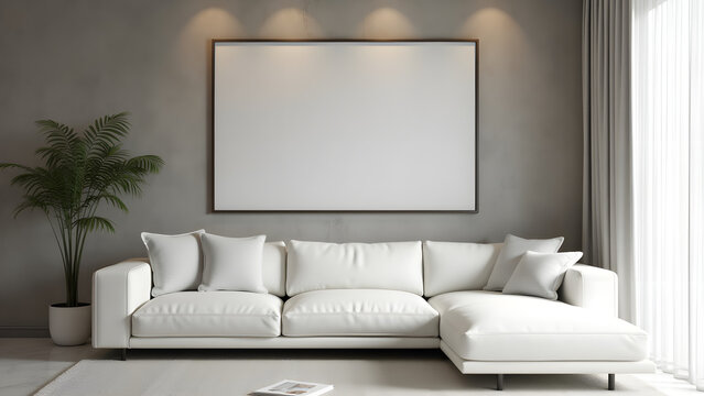 Modern Concrete Living Room Design with White Sofa