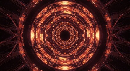 Abstract Orange Tunnel Background with Geometric Texture and Light