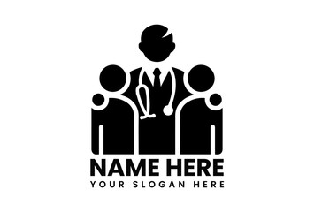 Modern black vector logo featuring diverse medical professionals including male physician with stethoscope and female coworkers