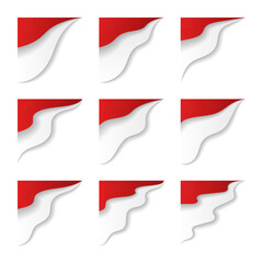 Set of Wavy Dynamic Indonesian Flag Corner Header Frame Shape Vector Assets for Flyer, Banner, Poster, Etc. Corner Frame Shape