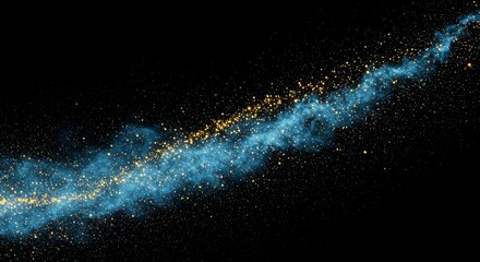 Abstract Particle Glitter Background in Blue Gold and Black Render