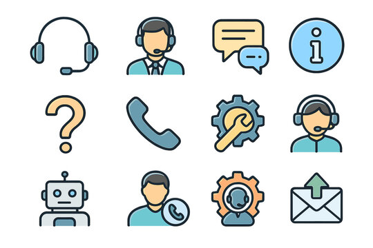 Customer support icons featuring headsets and communication tools