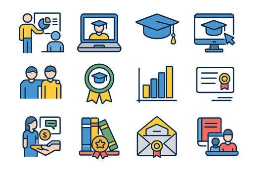 Education and online learning icons for academic achievement and success
