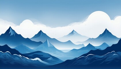 Obraz premium serene blue mountain landscape a minimalist digital artwork