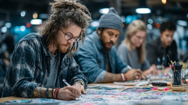 Creative Team Brainstorming Session Collaborative Art Project