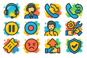 Fototapeta premium Colorful customer support and communication icon set on artistic background