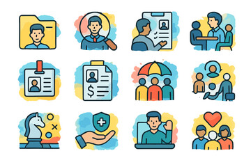 Business and teamwork icons illustrating collaboration and workforce elements