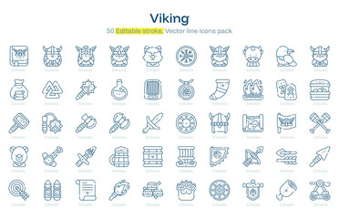 Viking line icon pack. Viking Stroke icon set. Editable Stroke icon