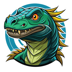 Ferocious Teal Dragon Head Illustration