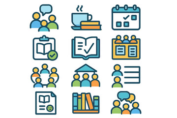 Colorful icons representing communication, learning, and teamwork activities