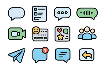 Colorful chat and messaging icons on dark background
