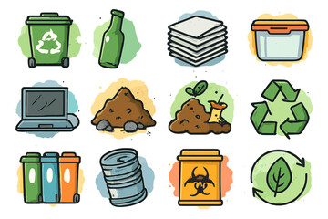 Eco-friendly recycling and waste management icons set