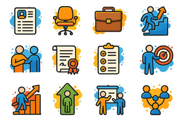 Business and career development icons set with office and communication symbols