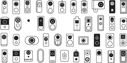 Black and White Smart Doorbell and Camera Icons Collection