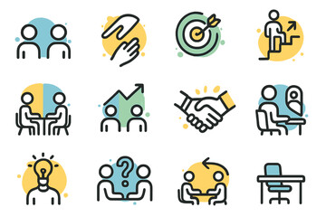 Fototapeta premium Business collaboration and strategy icons on colorful background