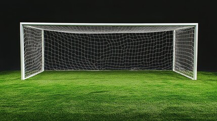 Football Mask: Soccer Goal on a Stadium Field with Clipping Mask on Black Background