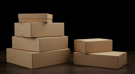 Stack of Cardboard Boxes on Wooden Floor - Packaging and Delivery Concept
