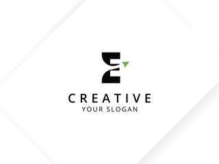 Minimalist Letter E with arrow logo design. Monogram logo vector template