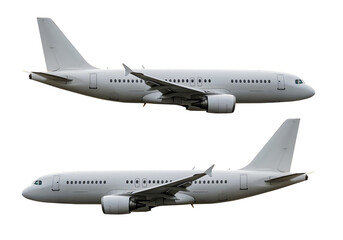 White airplane right and left view on a white background