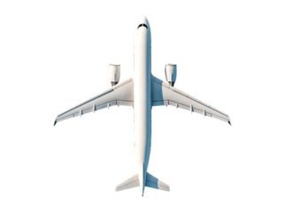 White airplane top view on a white background