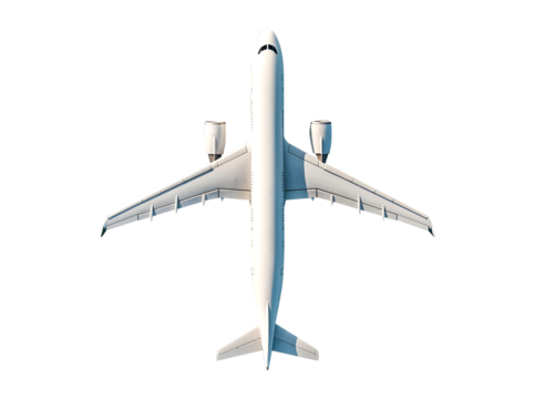 White airplane top view on a white background