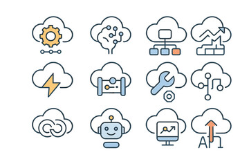 Cloud technology and artificial intelligence icons collection