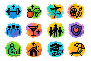 Colorful icons representing lifestyle choices and activities