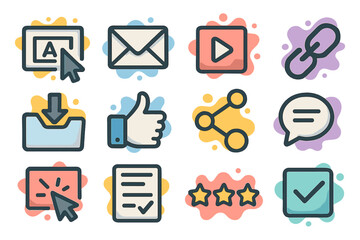 Colorful digital icons set for web and multimedia design projects