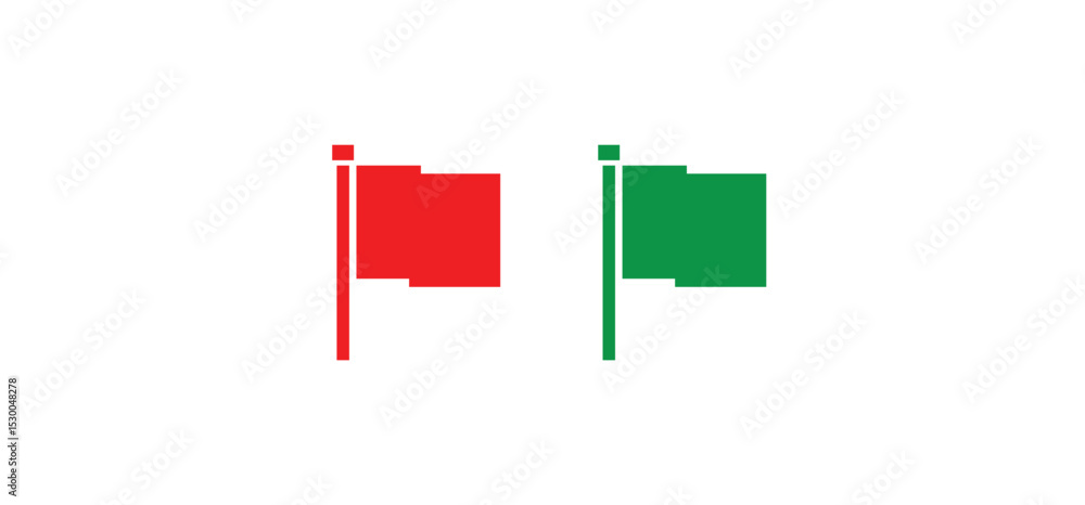 Poster simple green flag and red flag waving symbol and icon vector
