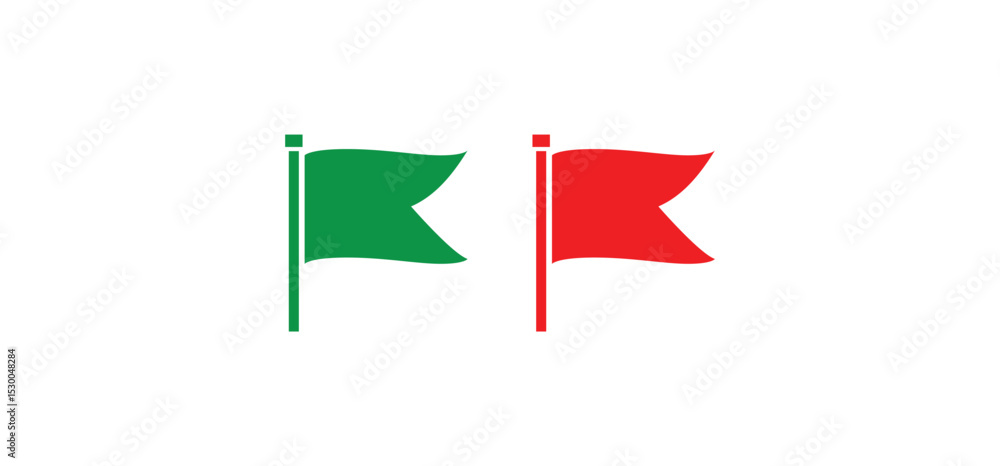 Poster simple green flag and red flag waving symbol and icon vector