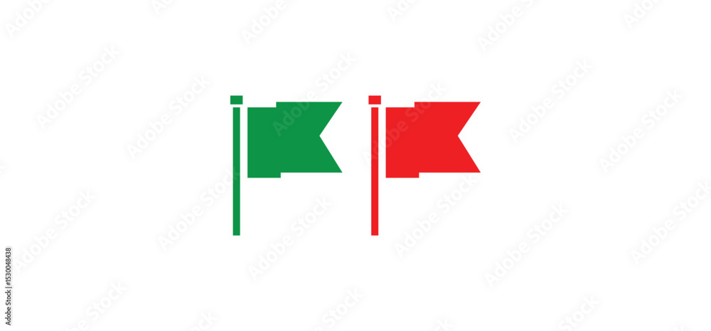 Poster simple green flag and red flag waving symbol and icon vector