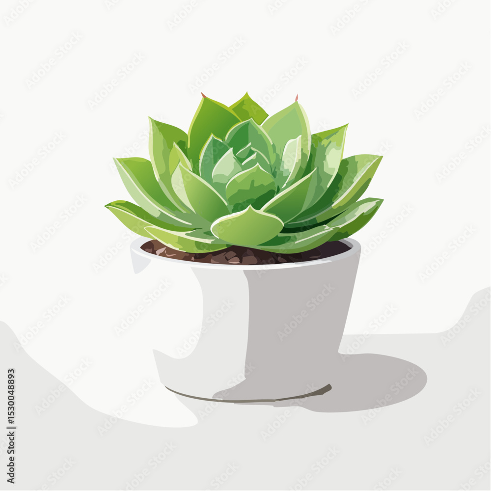 Poster minimal vector of a small succulent in a white planter, perfectly centered and bright.