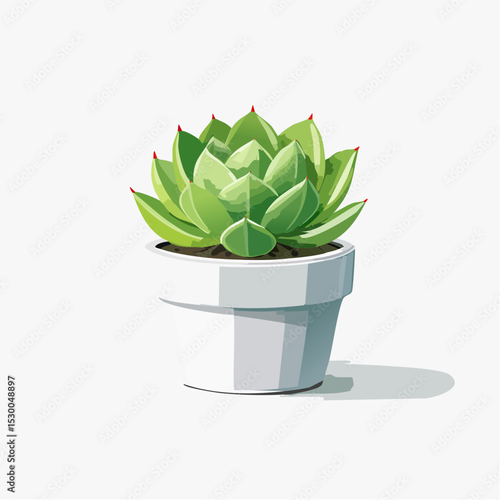 Poster minimal vector of a small succulent in a white planter, perfectly centered and bright.