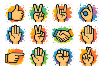 Fototapeta premium Diverse hand gestures on colorful backgrounds